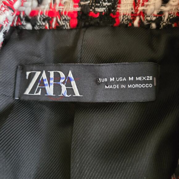 Zara Plaid Double Breasted Plaid Tweed Red Long Oversized Blazer Size M Holiday - Picture 15 of 16